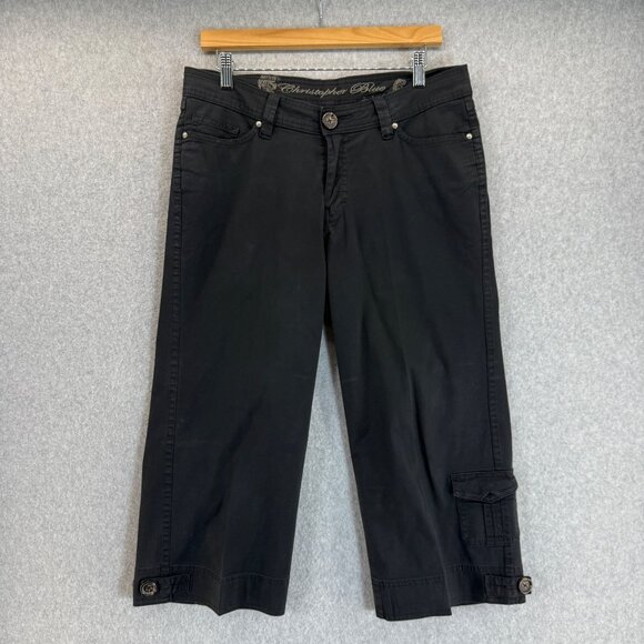 Christopher Blue Pants - Christopher Blue Womens Black Capri Pants Cropped Utility Casual Classic Size 10